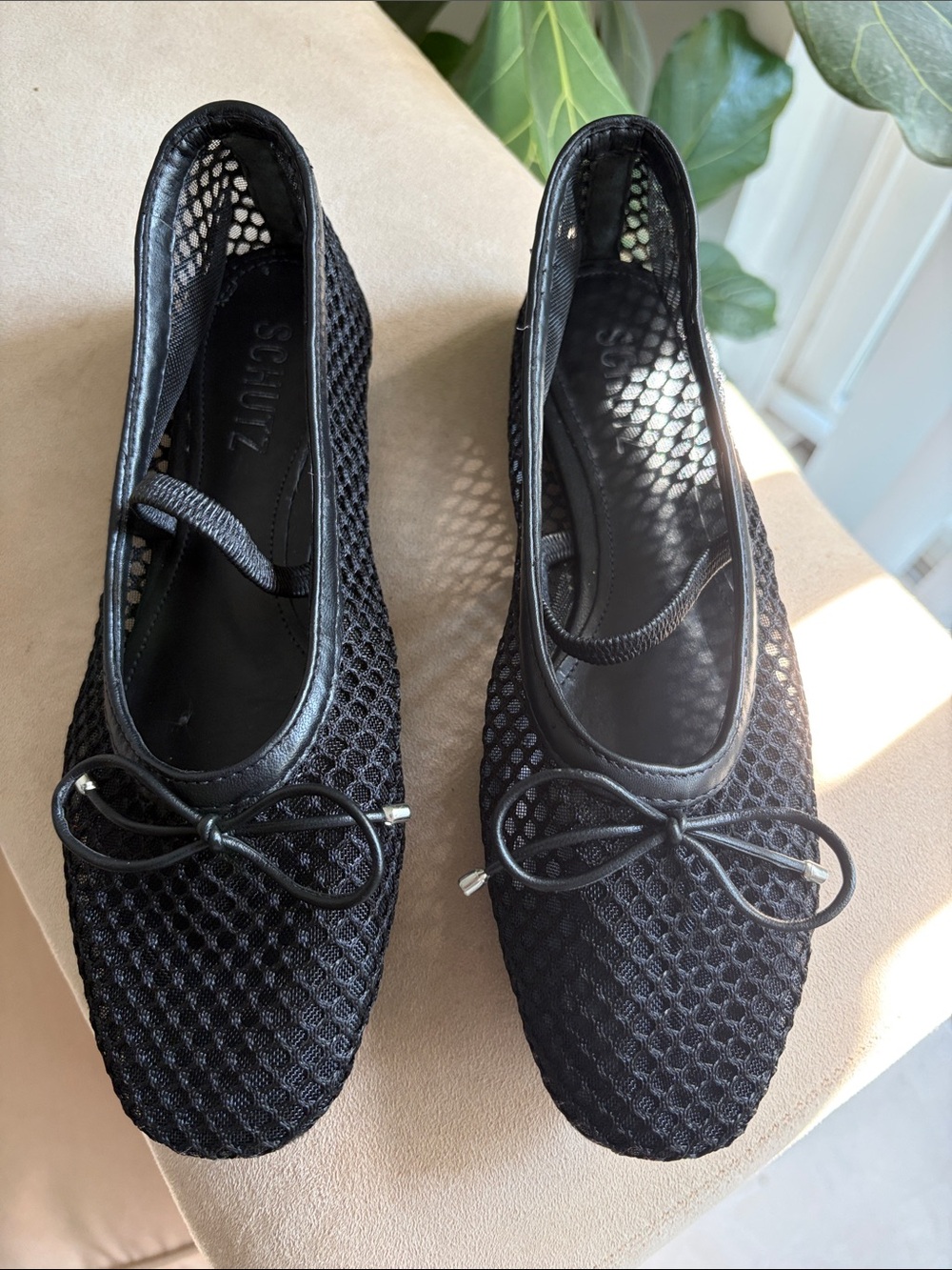 SCHUTZ Black Knit Bow Ballet Flats